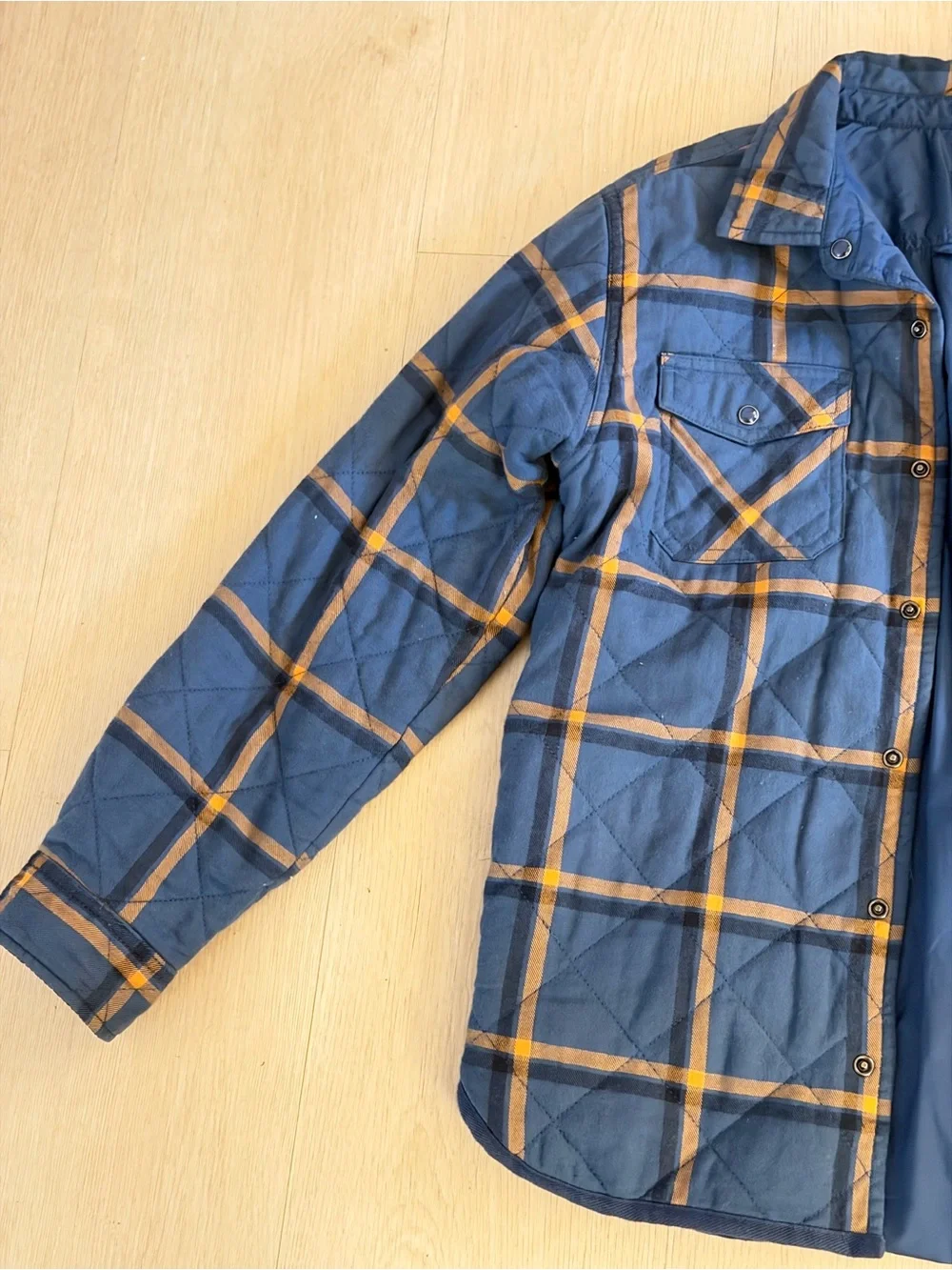 Stella McCartney Navy & Mustard Plaid Quilted Puffer Jacket